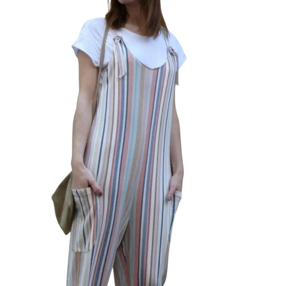 Zara Colorful Striped cargo sleeves jumpsuit Overall Pantsuit ‎ Size Small